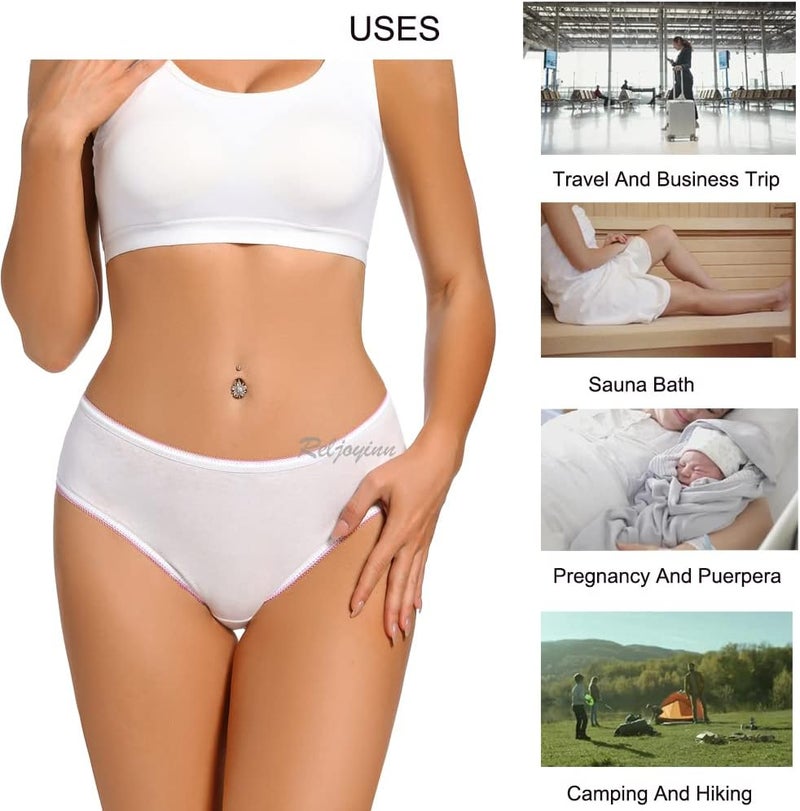 Reljoyinn Women’s 100% Cotton Disposable Underwear Mid waist Panties for Travel Hospital Stays Underpants White(10pack) - Image 5